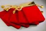 50 jewelry pouches - Gold top velvet pouches, jewelry bags, red color, 10cmX8cm