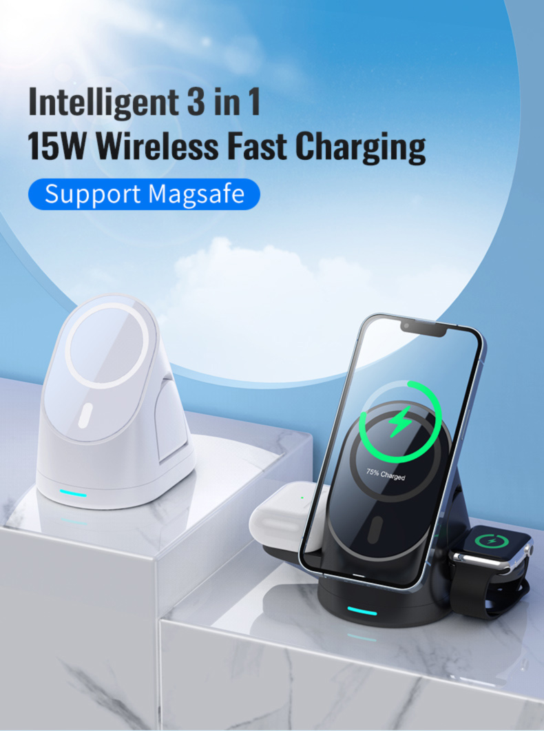Foldable Magnetic Wireless Charger for Watch Earphone Smart Adapter 5W 7.5W 10W 15W Black