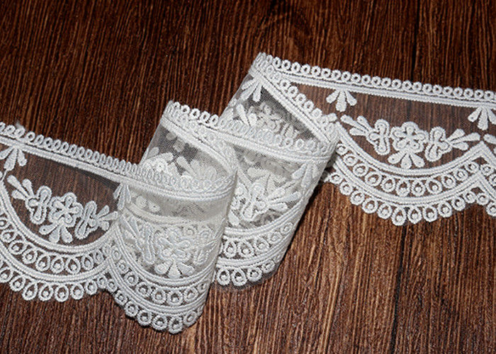 Bridal Embroidered Lace Trim Cotton Nylon Mesh Tulle AZO Free 5.5 CM Width