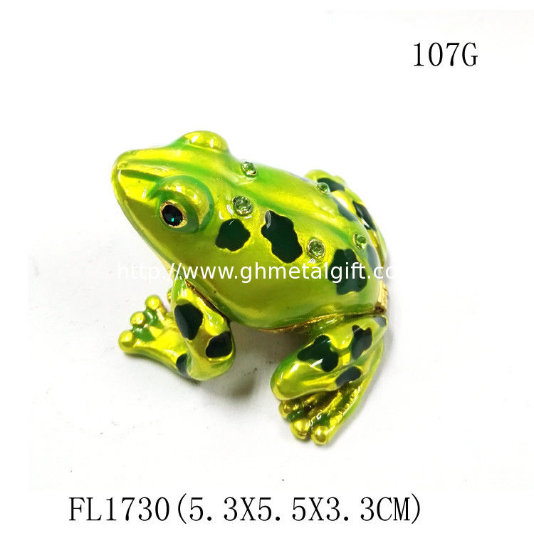 wholesale green crystal frog design metal trinket frog shape metal jeweled enamel trinket boxes
