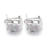 3.13g Sterling Silver Oval Hoop Earrings Rhombus Cubic Zirconia Square Stud