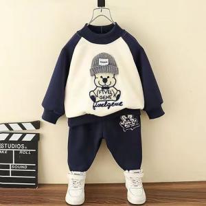 China Teddy Bear Print 100 Cotton Baby Children Clothing Set No Hood wholesale