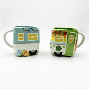 China 16oz Personalized Present Kids Folk Art ceramic Material Coffee Mug Bus Cartoon Cup For Hot Drink wholesale