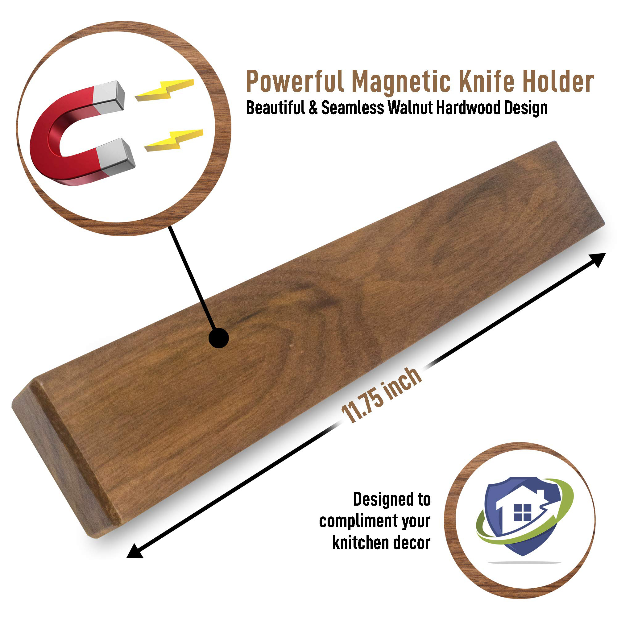 Walnut Wood Magnetic Knife Holder for Wall Fully Enclosed Shipping by Sea/Air/Express