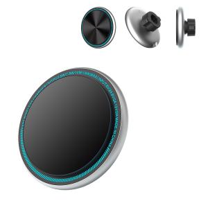 China Iphone 15 Pro Max Charger Magnetic Wireless Car Phone Holder With Metal Running Light And Logo Carving Option wholesale