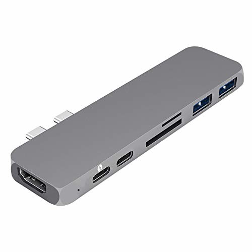 7-in-1 USB C Hub for MacBook Pro PC w USB-C Port USB-C 40Mbps100W Power Delivery USBC 5Gbps Data 4K TF/SD card read