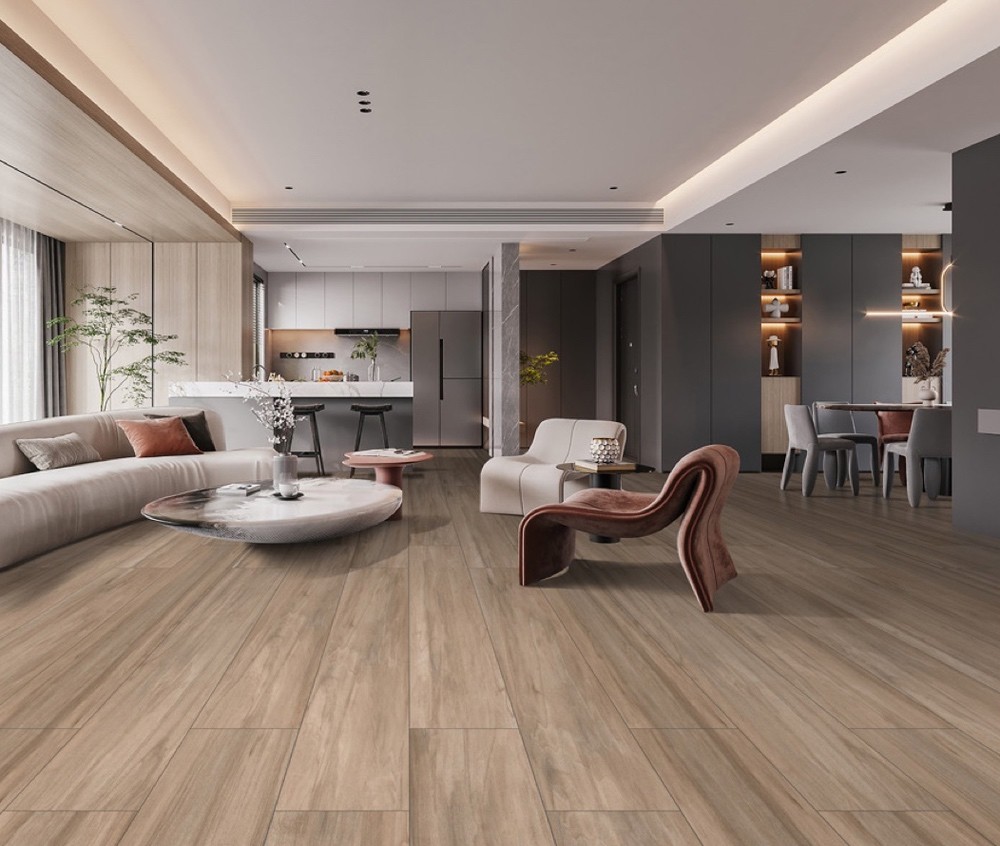 No Fade 250x1500mm Wooden Porcelain Strips And Brown Floor Tiles For Living Room No Fade