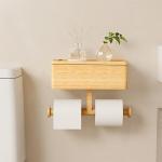 3 In 1 Bamboo Bathroom Storage Rack Wall Mount Toilet Paper Holder OEM