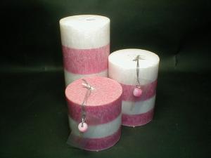 China 100% palm wax  2 color tones scented pillar candle with pearl and printing fragrance card on sale