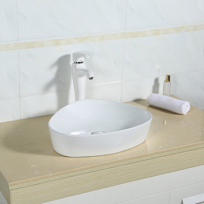 Polished Surface Counter Top Bathroom Sink White And Black Color Triangle Surface