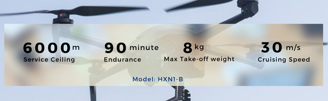 50KM Long Distance UAV Eight Rotor Drone Payload 3KG for Surveying Mapping HXN1-B