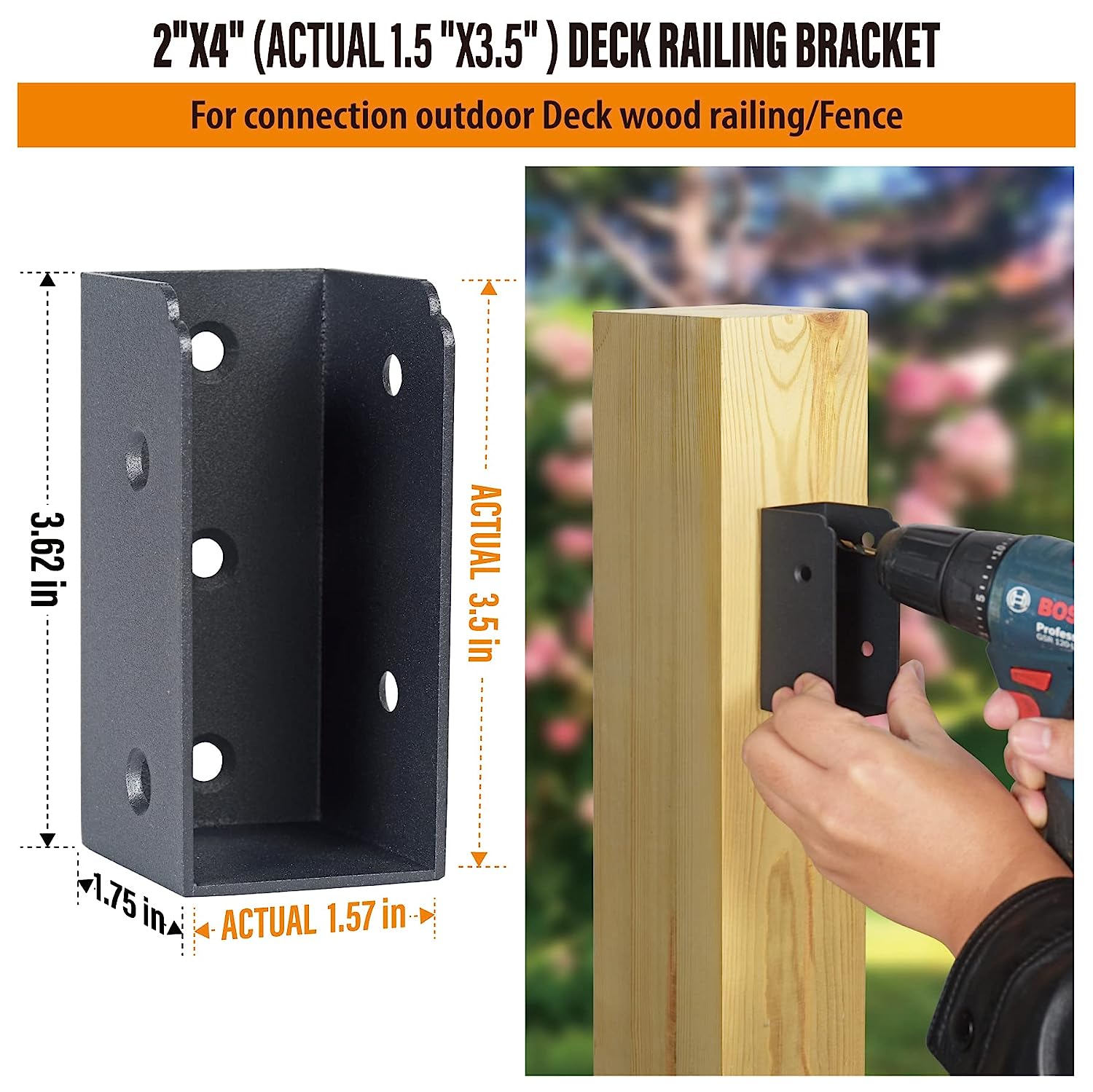 2 x 4 Black Joist Hanger U Shaped Concealed Flanges 12 Gauge Carbon Steel Deck Fence Bracket
