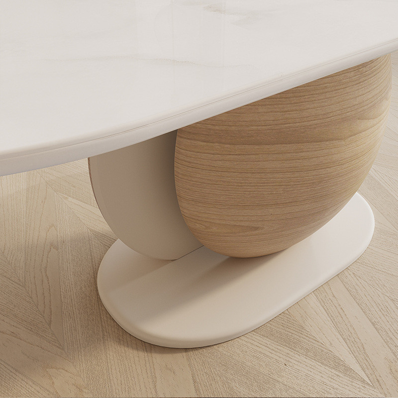 Nordic Hotel Restaurant Furniture Minimalist Style Wood Creative Personality Oval Marble Dining Table