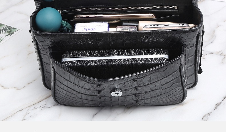 Exotic Genuine Crocodile Skin Silver Chain Lady Purse Real True Alligator Leather Women Purse Female Single Shoulder Bag