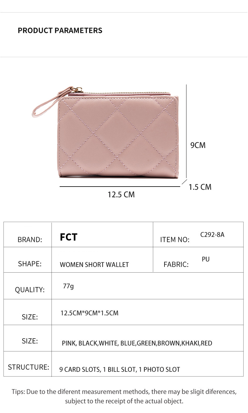 Custom Logo Quilted Women's Wallet Pu Leather Stylish RFID Lady Zipper Purse Ladies Card Holder Wallet