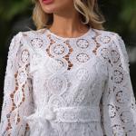 Summer Fashion Round Neck Lantern Sleeve Lace Lace Up Front Lantern Sleeve Lace