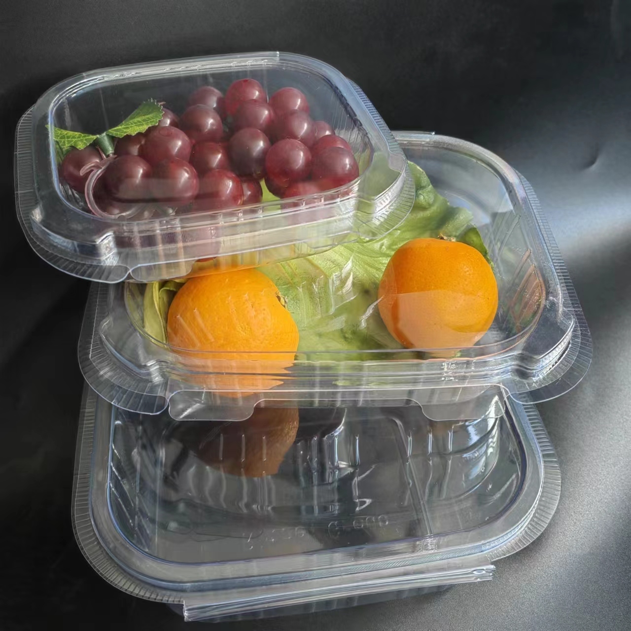 Customized 8oz Clear PET Hinged Clamshell Fruit Container