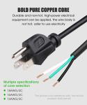 Black Jacket American Power Cord 125V 16AWG For Electronic Device UL 3 Pin Plug