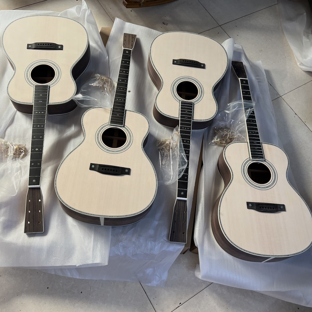 Custom Solid Spruce Top OM Kits Acoustic Guitar without Finishing, Customized Logo on Headstock