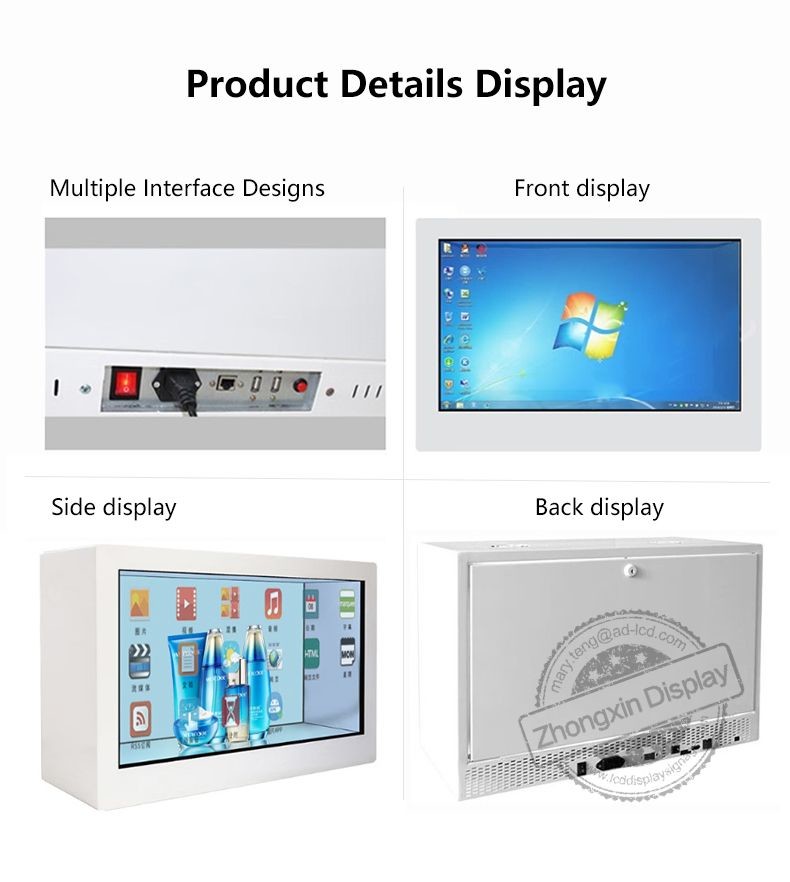 Capacitive Touch Wall Hanging 23.6" 3D Transparent Monitor Lcd Display For Media