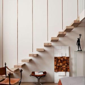 China Customized Auto LED Light Indoor Floating Wood Staircase With Invisible Stainless Steel Beam wholesale