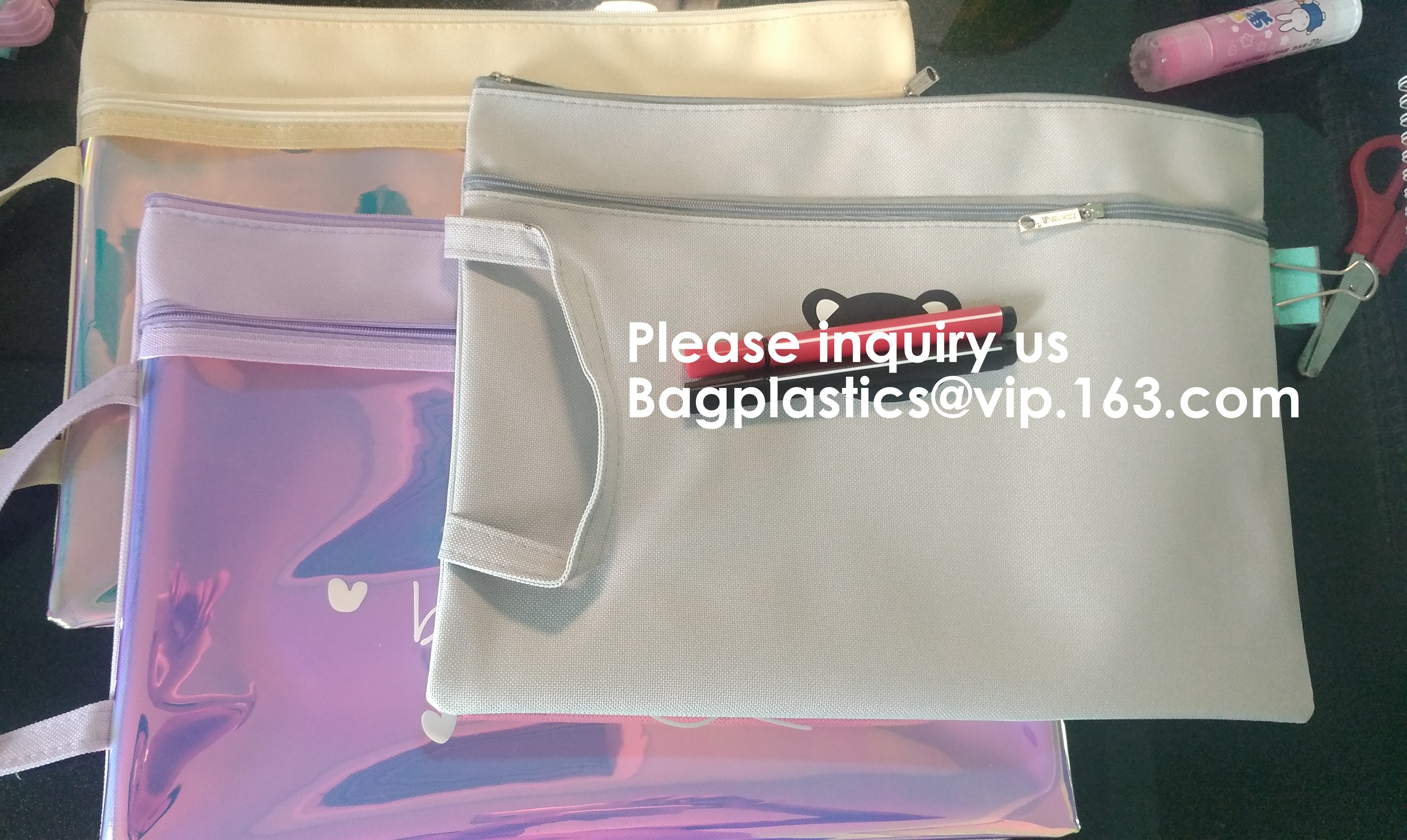 Mesh Organizer Storage Bag Durable File Bag for Office Stationery and Travel,Zipper Mesh File Bag Cosmetic Bag PVC Bag f