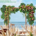 Palm Leaves Artificial Tropical Monstera-84Pcs 6 Kinds Large Small Green Fake