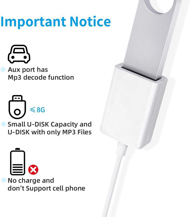 USB 2.0 Female to 3.5mm Jack 3 Poles AUX Converter Adapter for Car Audio Speaker