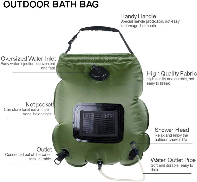 Outdoor Portable Travel Solar Camping Shower 20L PVC Hanging Shower Bag