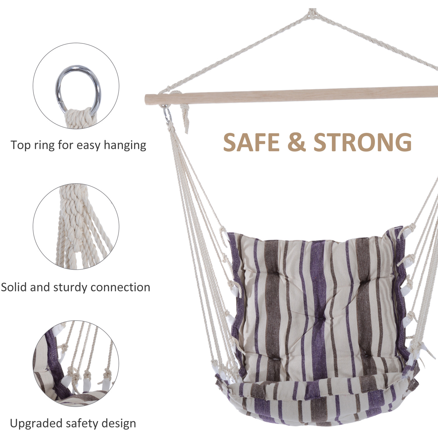 3.1kg AJUNION Outdoor Swing Hammock Seat Modern Style Hanging Cotton Rope Swing Chair
