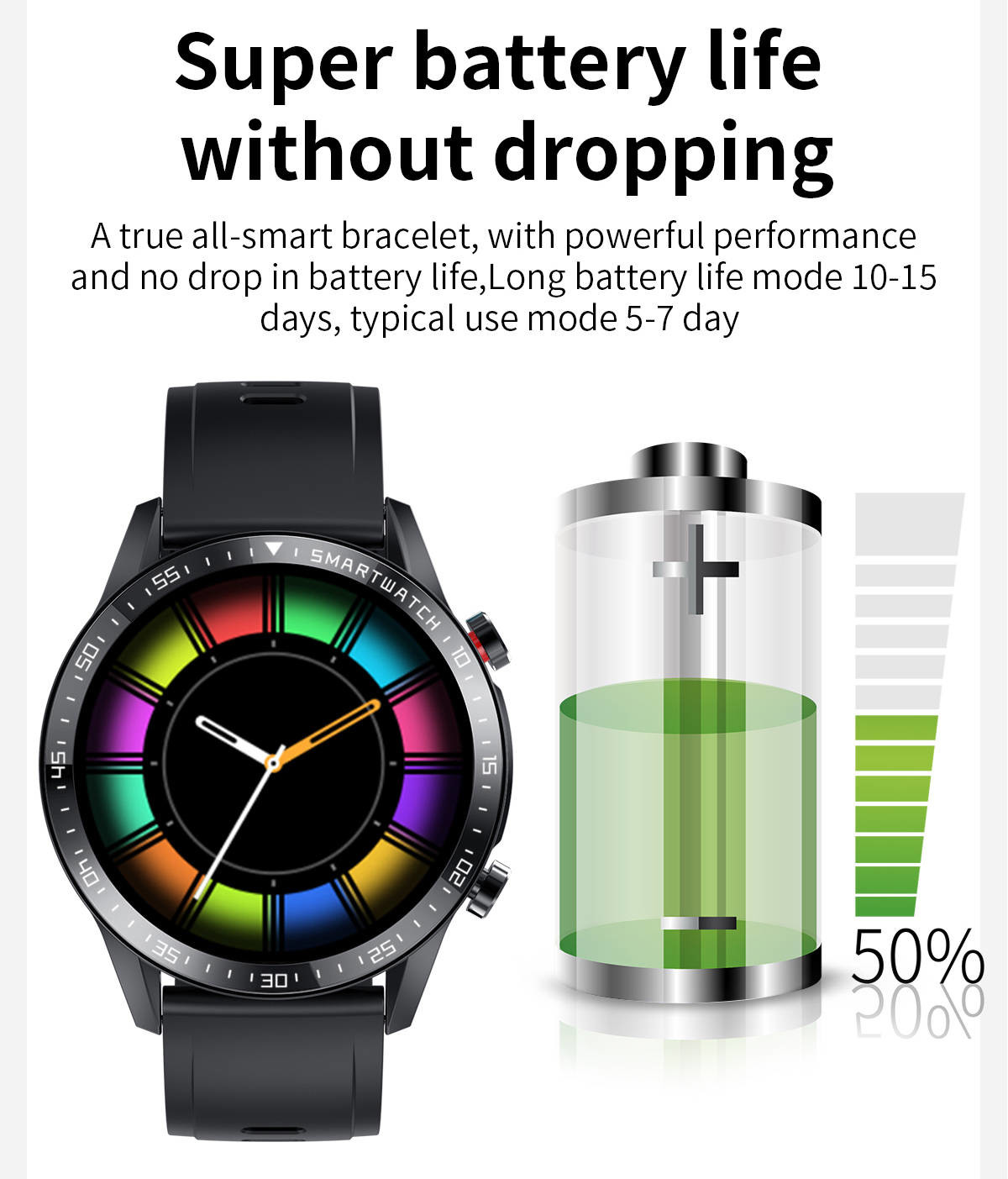 DC5V 300Mah Bluetooth Smart Touch Watch Waterproof BLE4.0 IPS For Men