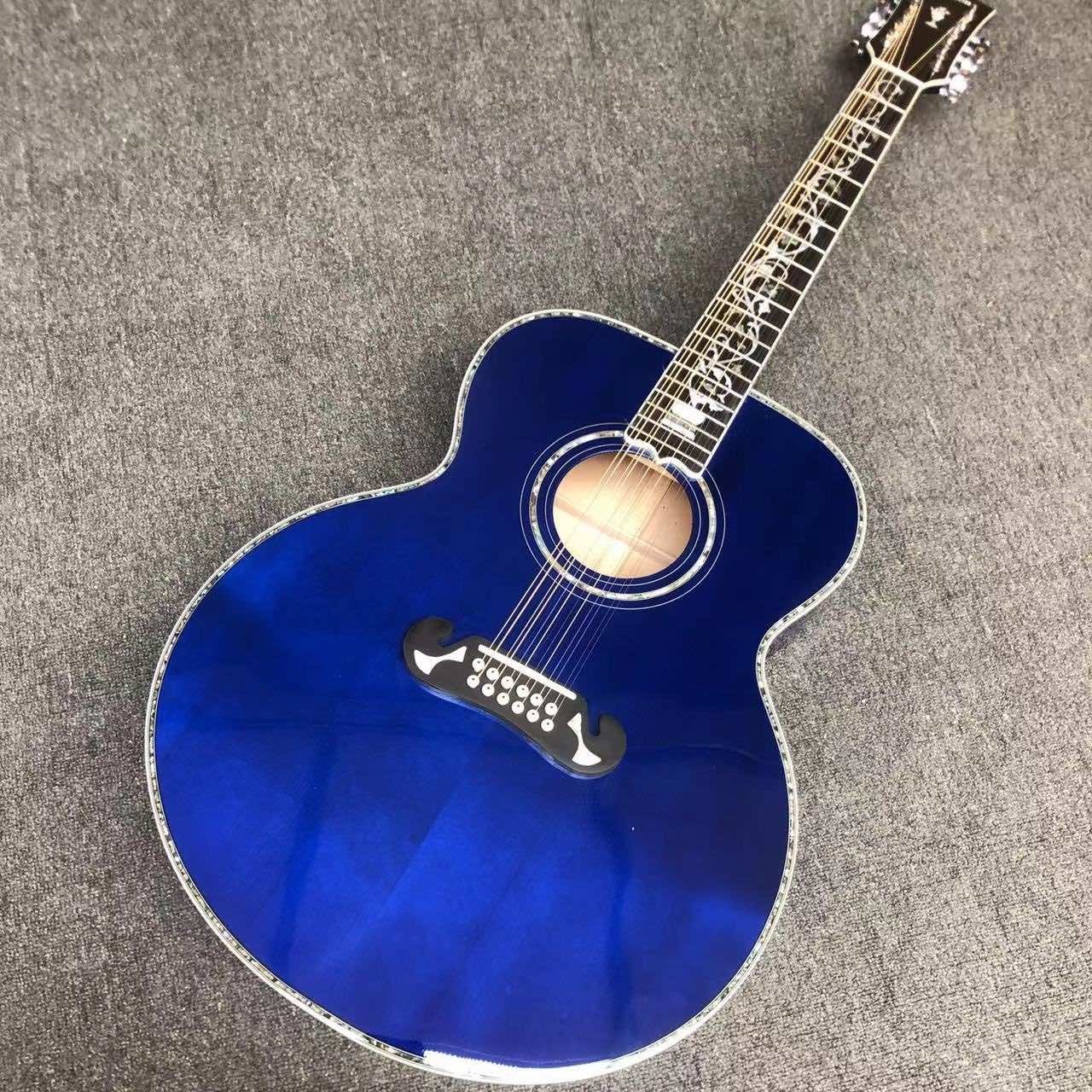 Custom 12 strings Blue color G200 classic acoustic guitar, Solid Sprue top,Factory Custom Maple body guitar
