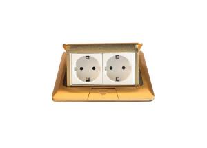 China Golden Brass Twins Electrical Socket Pop Up Floor Outlet For Hotel Airport Purpose wholesale
