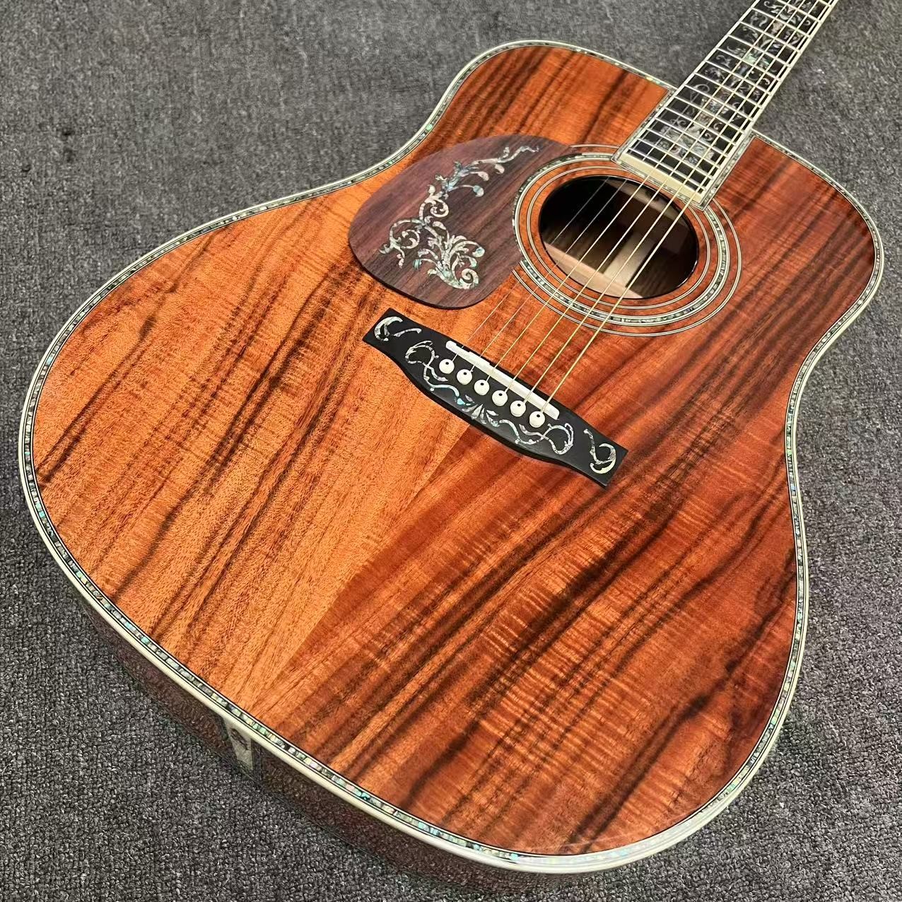 Left Handed D Body Solid Koa Top Acoustic Guitar with KOA Wood Back Side Abalone Binding Life Tree Inlay Deluxe KOA Guitar OEM