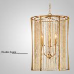 Primitive wood cage chandelier with wood bead (WH-CI-23)