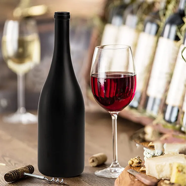 Capacity 750ml Custom Empty Matte Coated Black Wine Bottle for Various Sizes of Wine
