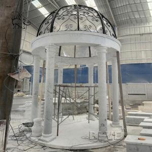 China Marble Round Gazebo Waterproof Iron Dome Natural White Stone Pillar Pavilion Handcarved Large Outdoor Custom wholesale