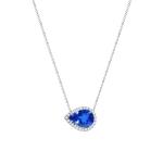 925 Sterling Silver Elegant Sapphire CZ Necklace Simple Design Prefer For Women
