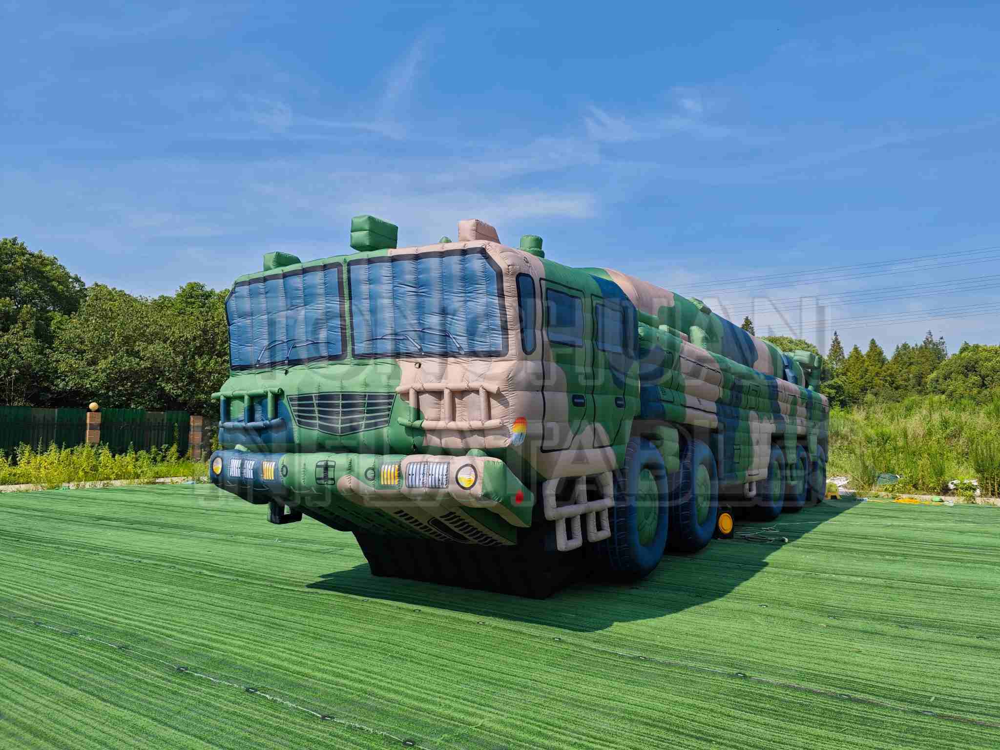 Custom Inflatable Launcher Vehicle Replica with Long Canister Body Multi Axle Chassis and Camouflage Printing for Training Displays and Outdoor