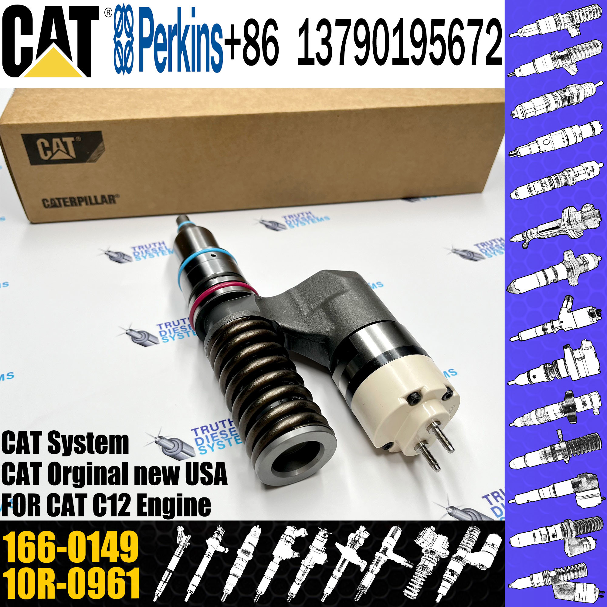 CAT 3176 3196 C10 C12 Fuel Injector Assy 166-0149 10R-1258 212-3469 212-3465 203-3464 for Excavator Diesel Engine
