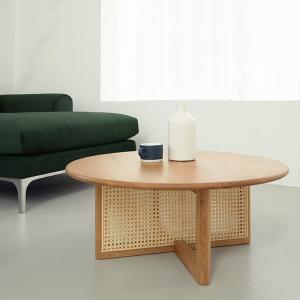 China Creative Round Rattan Wooden Tea Table 20mm Thick White Oak wholesale
