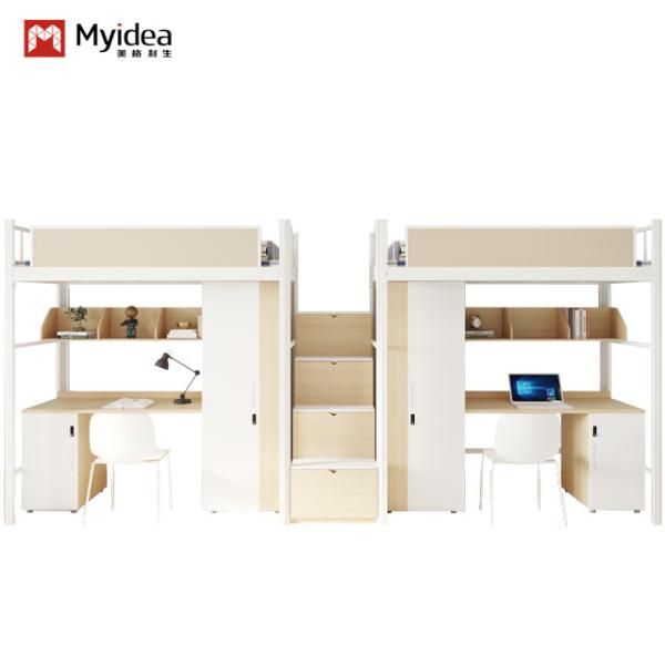 Contemporary Bunk Bed With Desk For School Dormitory Furniture Support