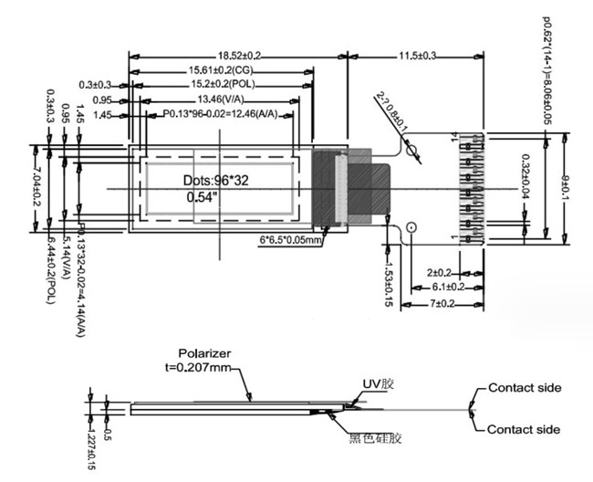 0.54 Inch I2C OLED Displays 96x32 Pixels 60cd/M2 All Viewing Angles