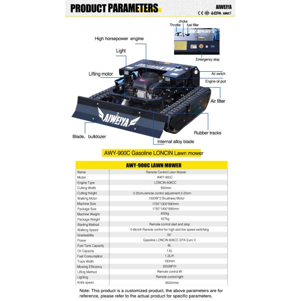 US Spot Remote Control Brush Lawn Mower, Terrain Adaptive Crawler Movement, Wear-resistant Blades, Professional Equipment