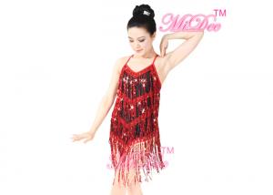 China ODM Latin Dance Costumes Girl Sequin Tassels Red Dress Ballroom Dancing Dresses wholesale