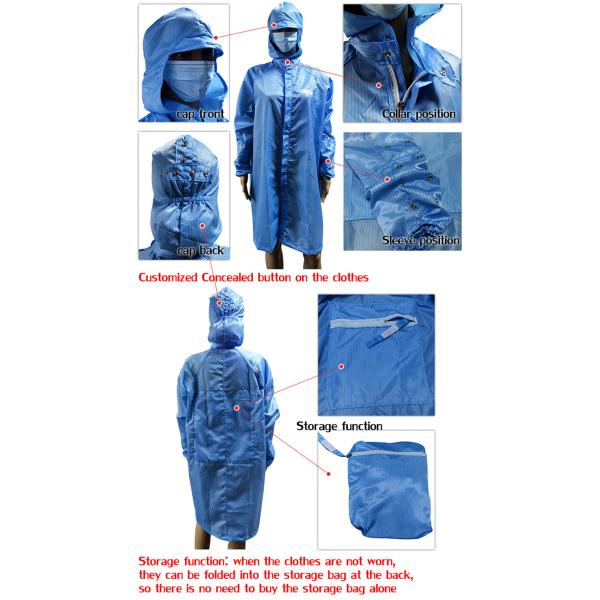 Cleanroom 5mm Stripe ESD Smock Lab Coat Built In Storage Bag