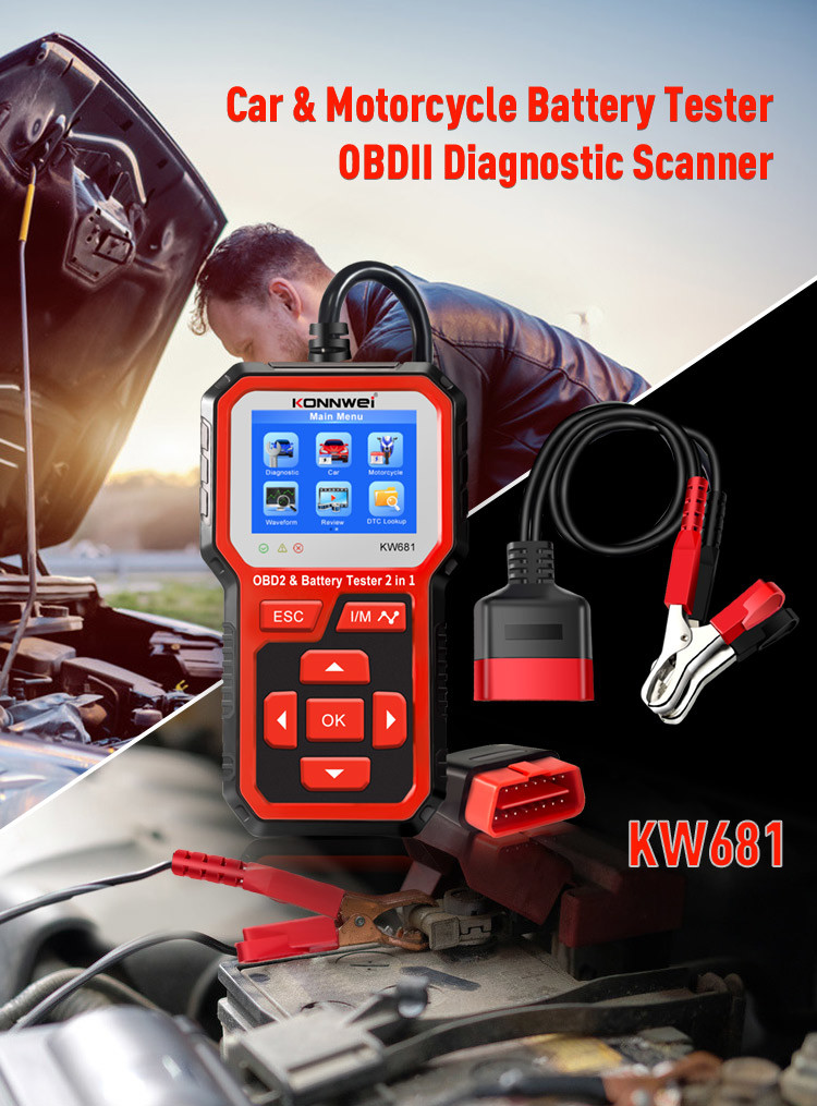 OBD II ABS Konnwei Car Battery Tester 9 Languages TFT Screen