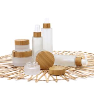 China Glass Cosmetic Containers Bamboo Cosmetic Packaging Bamboo Lid Cream Cosmetic Jar wholesale