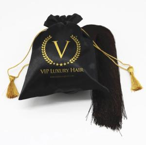China ROHS Black Satin Drawstring Bag Pouch Hair Extention Wig Package wholesale