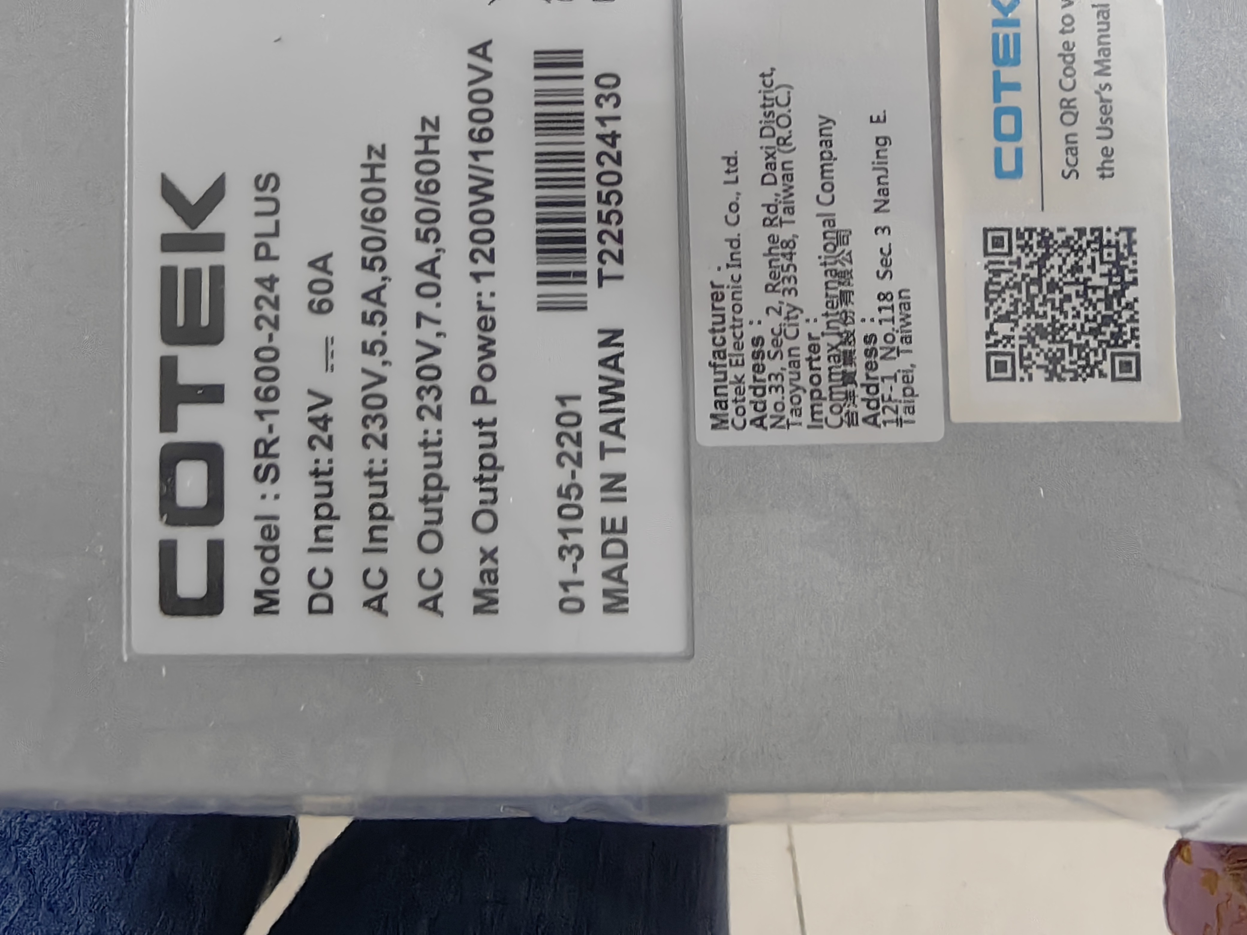 Cotek DC AC Inverter SR 1600-224 Plus 24Vdc In Put 230Vac Output 1600VA Rack Inverter